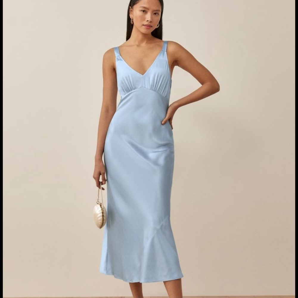 NWT Reformation Daytona Silk Midi Dress in Blue